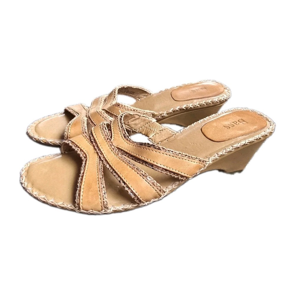 Bass Womens Brown Leather Strappy 2.5" Heel Summer Slide Sandals Size 8.5 M Boho